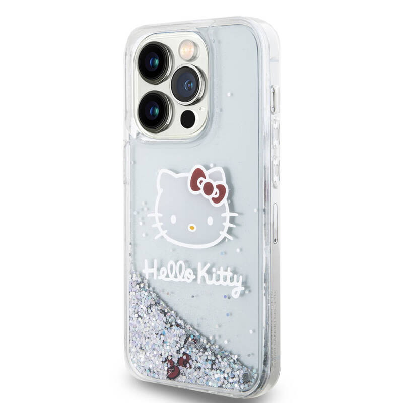 Apple iPhone 15 Pro Kılıf Hello Kitty Orjinal Lisanslı İkonik Sıvılı Glitter Kapak - 11