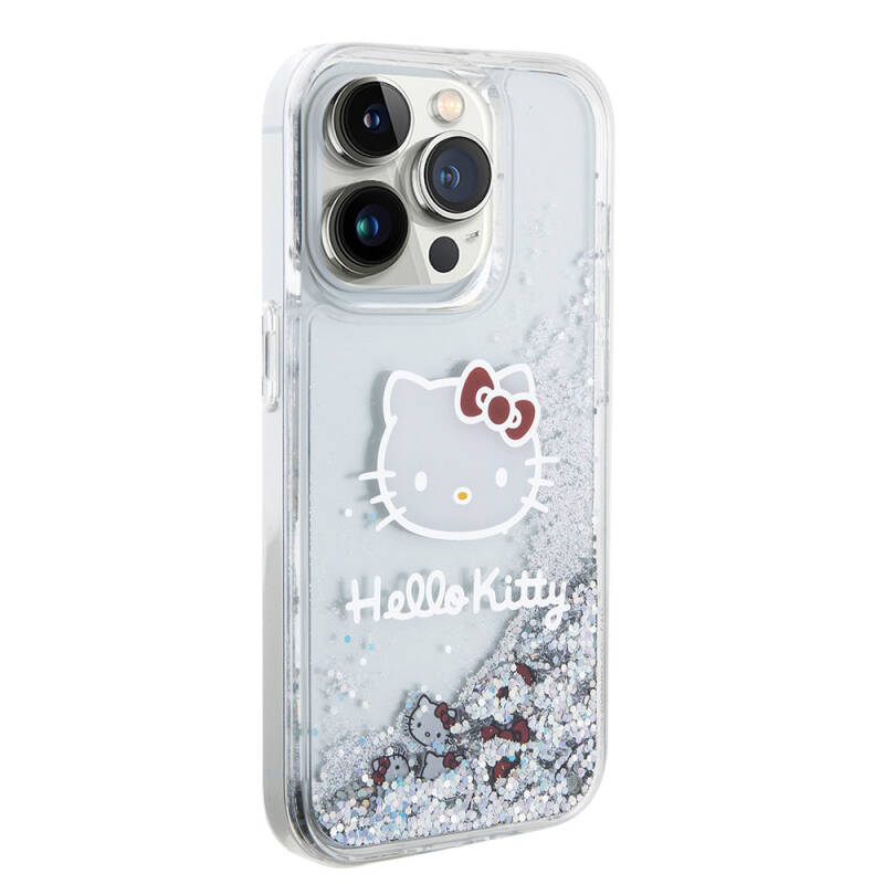 Apple iPhone 15 Pro Kılıf Hello Kitty Orjinal Lisanslı İkonik Sıvılı Glitter Kapak - 13