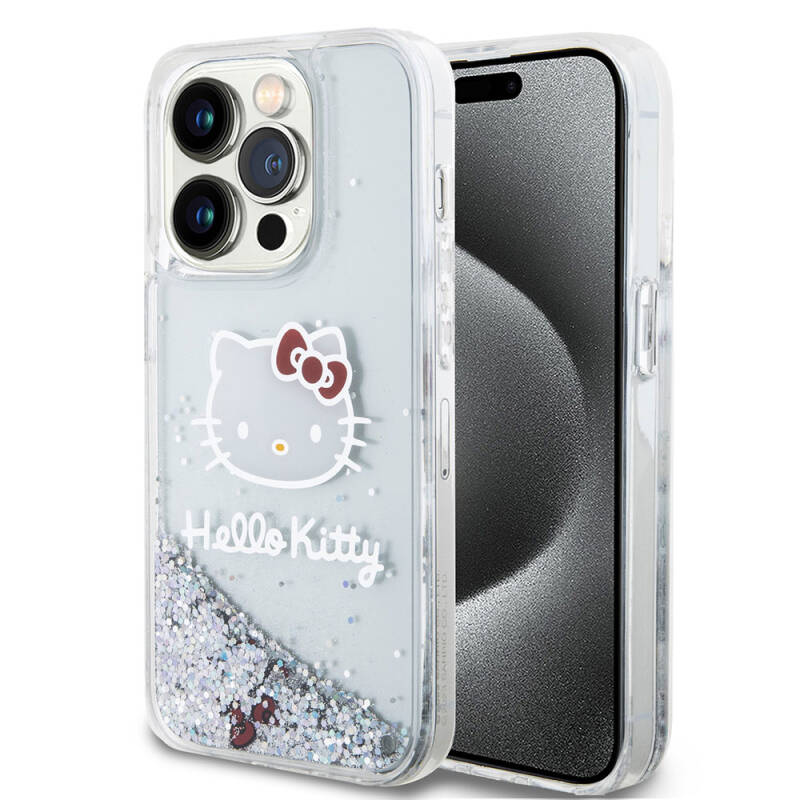 Apple iPhone 15 Pro Kılıf Hello Kitty Orjinal Lisanslı İkonik Sıvılı Glitter Kapak - 10
