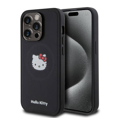 Apple iPhone 15 Pro Kılıf Hello Kitty Orjinal Lisanslı Magsafe Şarj Özellikli Kitty Head Deri Kapak - 10