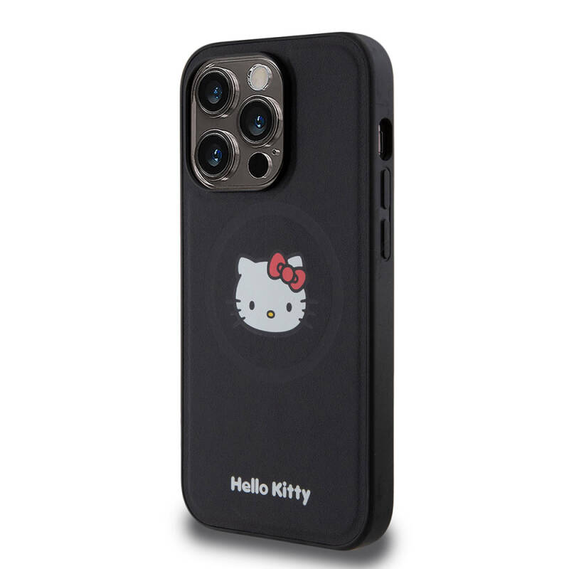Apple iPhone 15 Pro Kılıf Hello Kitty Orjinal Lisanslı Magsafe Şarj Özellikli Kitty Head Deri Kapak - 11