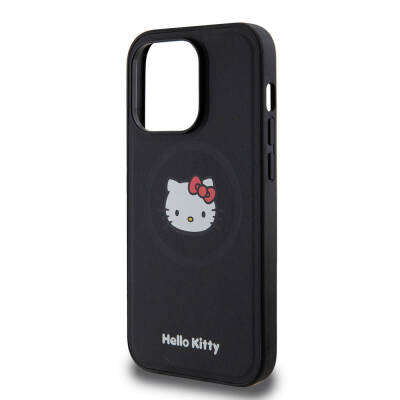 Apple iPhone 15 Pro Kılıf Hello Kitty Orjinal Lisanslı Magsafe Şarj Özellikli Kitty Head Deri Kapak - 14