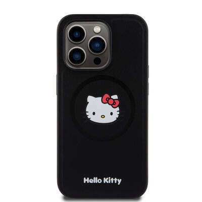 Apple iPhone 15 Pro Kılıf Hello Kitty Orjinal Lisanslı Magsafe Şarj Özellikli Kitty Head Deri Kapak - 9