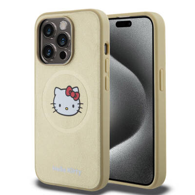 Apple iPhone 15 Pro Kılıf Hello Kitty Orjinal Lisanslı Magsafe Şarj Özellikli Kitty Head Deri Kapak - 1