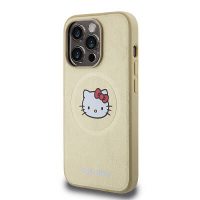 Apple iPhone 15 Pro Kılıf Hello Kitty Orjinal Lisanslı Magsafe Şarj Özellikli Kitty Head Deri Kapak - 2