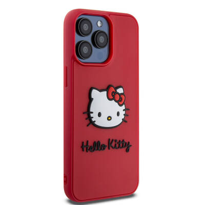 Apple iPhone 15 Pro Kılıf Hello Kitty Orjinal Lisanslı Yazı ve İkonik Logolu 3D Rubber Kitty Head Kapak - 4
