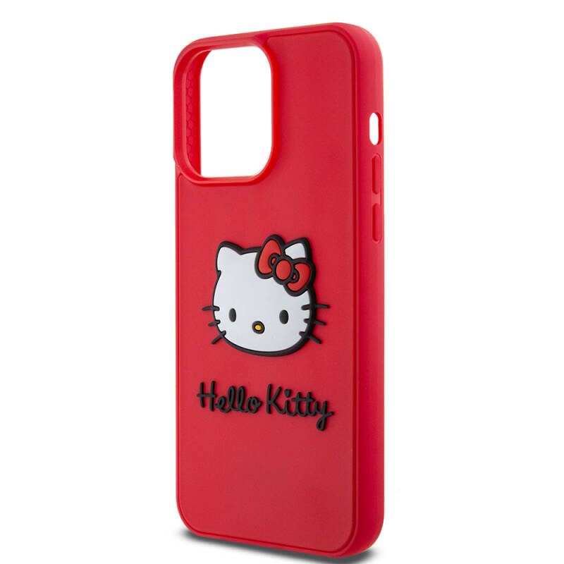 Apple iPhone 15 Pro Kılıf Hello Kitty Orjinal Lisanslı Yazı ve İkonik Logolu 3D Rubber Kitty Head Kapak - 6