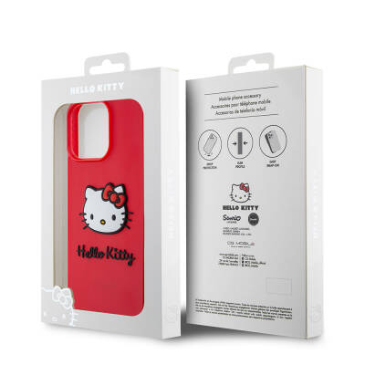 Apple iPhone 15 Pro Kılıf Hello Kitty Orjinal Lisanslı Yazı ve İkonik Logolu 3D Rubber Kitty Head Kapak - 8