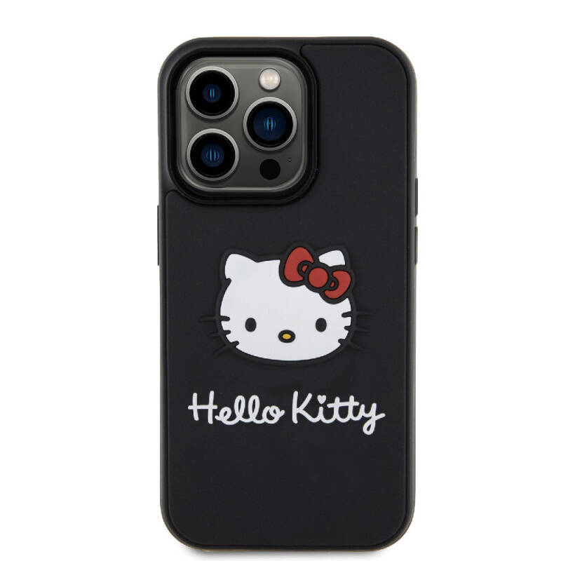 Apple iPhone 15 Pro Kılıf Hello Kitty Orjinal Lisanslı Yazı ve İkonik Logolu 3D Rubber Kitty Head Kapak - 12