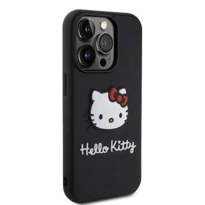 Apple iPhone 15 Pro Kılıf Hello Kitty Orjinal Lisanslı Yazı ve İkonik Logolu 3D Rubber Kitty Head Kapak - 13