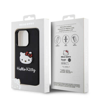 Apple iPhone 15 Pro Kılıf Hello Kitty Orjinal Lisanslı Yazı ve İkonik Logolu 3D Rubber Kitty Head Kapak - 17