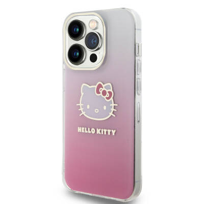 Apple iPhone 15 Pro Kılıf Hello Kitty Orjinal Lisanslı Yazı ve İkonik Logolu Elektroplating Kaplama Gradyan Kapak - 2