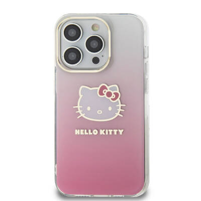 Apple iPhone 15 Pro Kılıf Hello Kitty Orjinal Lisanslı Yazı ve İkonik Logolu Elektroplating Kaplama Gradyan Kapak - 3