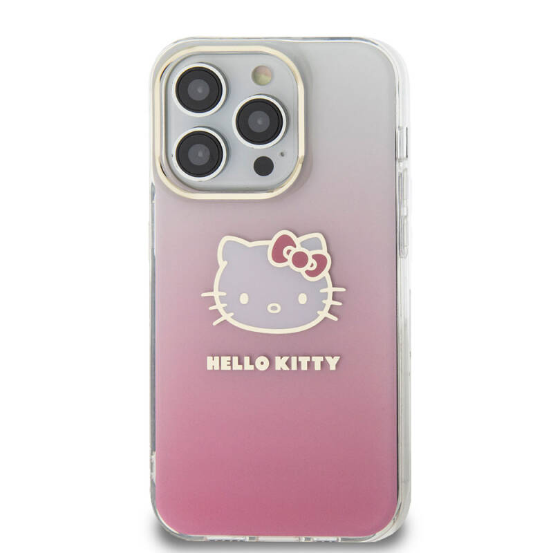 Apple iPhone 15 Pro Kılıf Hello Kitty Orjinal Lisanslı Yazı ve İkonik Logolu Elektroplating Kaplama Gradyan Kapak - 3