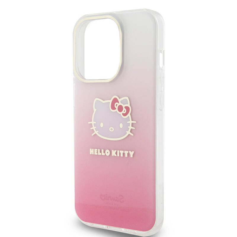 Apple iPhone 15 Pro Kılıf Hello Kitty Orjinal Lisanslı Yazı ve İkonik Logolu Elektroplating Kaplama Gradyan Kapak - 6