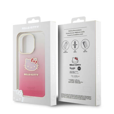 Apple iPhone 15 Pro Kılıf Hello Kitty Orjinal Lisanslı Yazı ve İkonik Logolu Elektroplating Kaplama Gradyan Kapak - 8