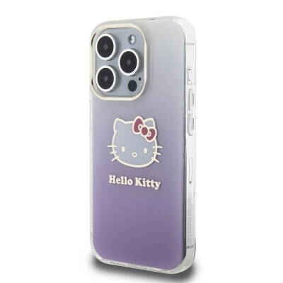 Apple iPhone 15 Pro Kılıf Hello Kitty Orjinal Lisanslı Yazı ve İkonik Logolu Elektroplating Kaplama Gradyan Kapak - 10