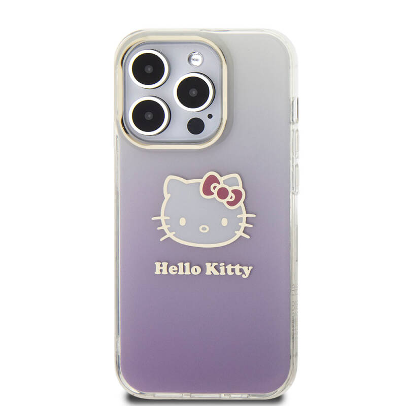 Apple iPhone 15 Pro Kılıf Hello Kitty Orjinal Lisanslı Yazı ve İkonik Logolu Elektroplating Kaplama Gradyan Kapak - 11