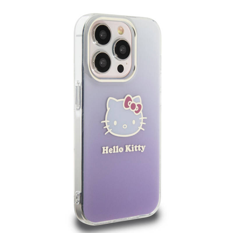 Apple iPhone 15 Pro Kılıf Hello Kitty Orjinal Lisanslı Yazı ve İkonik Logolu Elektroplating Kaplama Gradyan Kapak - 12