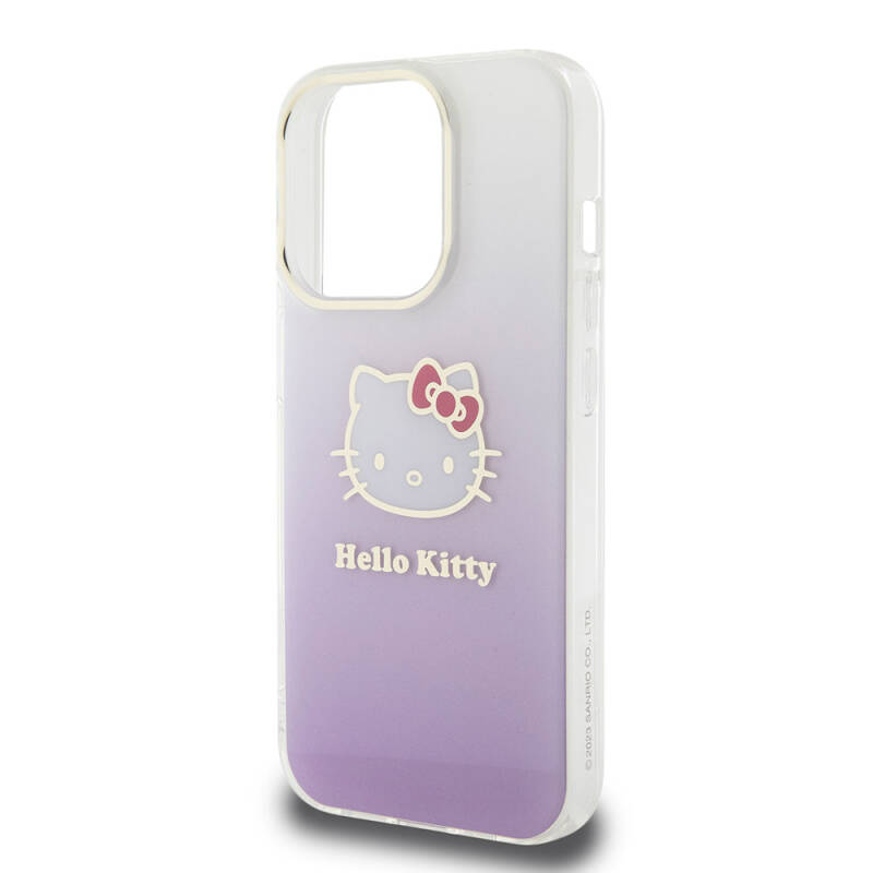 Apple iPhone 15 Pro Kılıf Hello Kitty Orjinal Lisanslı Yazı ve İkonik Logolu Elektroplating Kaplama Gradyan Kapak - 14