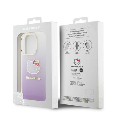 Apple iPhone 15 Pro Kılıf Hello Kitty Orjinal Lisanslı Yazı ve İkonik Logolu Elektroplating Kaplama Gradyan Kapak - 16