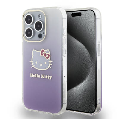 Apple iPhone 15 Pro Kılıf Hello Kitty Orjinal Lisanslı Yazı ve İkonik Logolu Elektroplating Kaplama Gradyan Kapak - 17