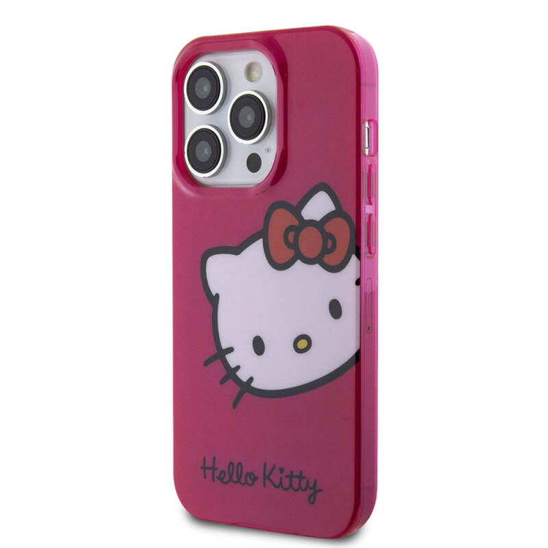 Apple iPhone 15 Pro Kılıf Hello Kitty Orjinal Lisanslı Yazı ve İkonik Logolu Kitty Head Kapak - 3
