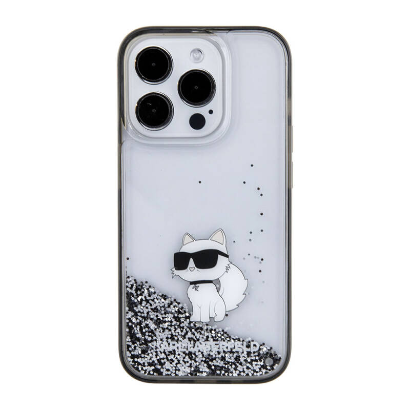 Apple iPhone 15 Pro Kılıf Karl Lagerfeld Choupette Sıvılı Glitter Orjinal Lisanslı Kapak - 3