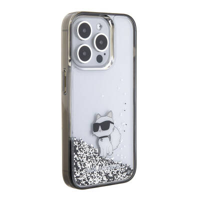 Apple iPhone 15 Pro Kılıf Karl Lagerfeld Choupette Sıvılı Glitter Orjinal Lisanslı Kapak - 8