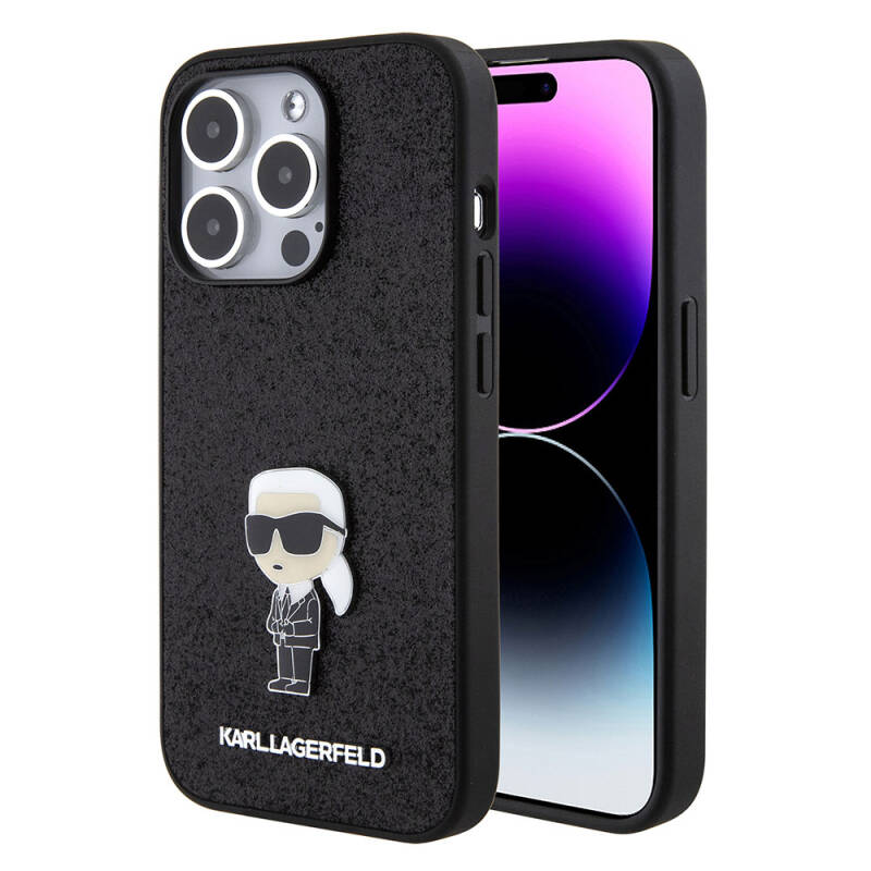 Apple iPhone 15 Pro Kılıf Karl Lagerfeld İkonik Fixed Glitter Metal Logo Orjinal Lisanslı Kapak - 1