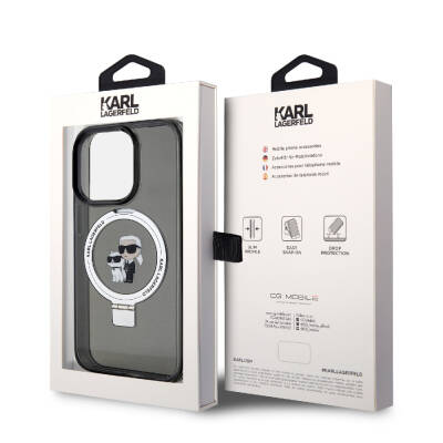 Apple iPhone 15 Pro Kılıf Karl Lagerfeld Orjinal Lisanslı Magsafe Şarj Özellikli K&C İkonik Baskılı Ring Standlı Kapak - 7
