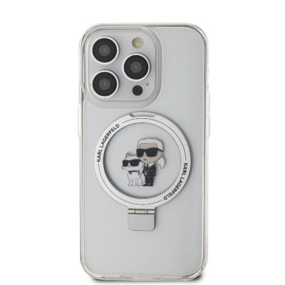 Apple iPhone 15 Pro Kılıf Karl Lagerfeld Orjinal Lisanslı Magsafe Şarj Özellikli K&C İkonik Baskılı Ring Standlı Kapak - 9