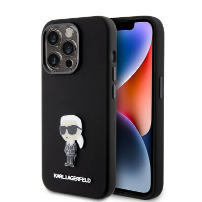 Apple iPhone 15 Pro Kılıf Karl Lagerfeld Silikon İkonik Metal Logo Orjinal Lisanslı Kapak - 1