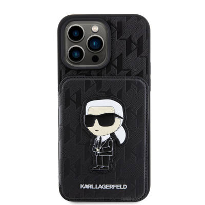 Apple iPhone 15 Pro Kılıf Karl Lagerfeld Standlı Kartlıklı Saffiano Monogram İkonik Metal Logo Orjinal Lisanslı Kapak - 4