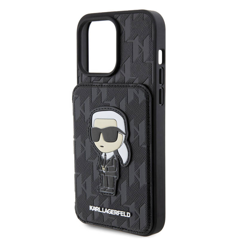 Apple iPhone 15 Pro Kılıf Karl Lagerfeld Standlı Kartlıklı Saffiano Monogram İkonik Metal Logo Orjinal Lisanslı Kapak - 5