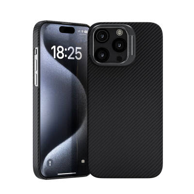 Apple iPhone 15 Pro Kılıf M-safe Şarj Özellikli 600D Zore Krek Karbon Standlı Kapak - 13