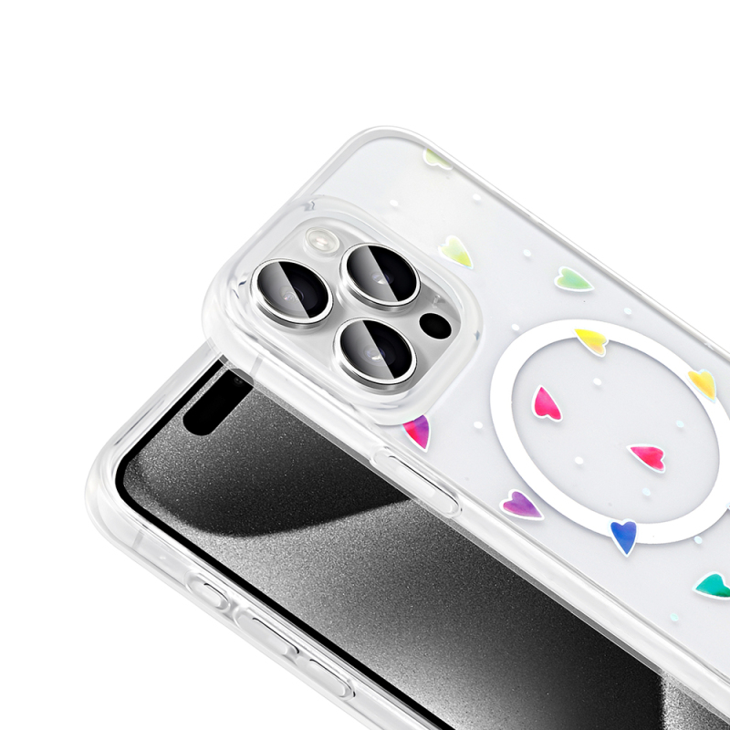 Apple iPhone 15 Pro Kılıf M-Safe Şarj Özellikli Şeffaf Zore Folk Sert Kapak - 12