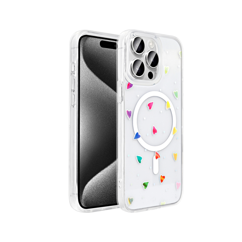 Apple iPhone 15 Pro Kılıf M-Safe Şarj Özellikli Şeffaf Zore Folk Sert Kapak - 1