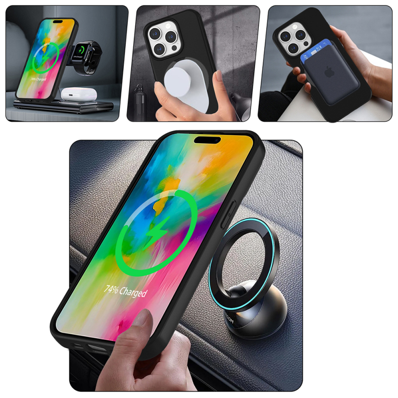 Apple iPhone 15 Pro Kılıf M-safe Şarj Özellikli Standlı Zore Samara Kapak - 11