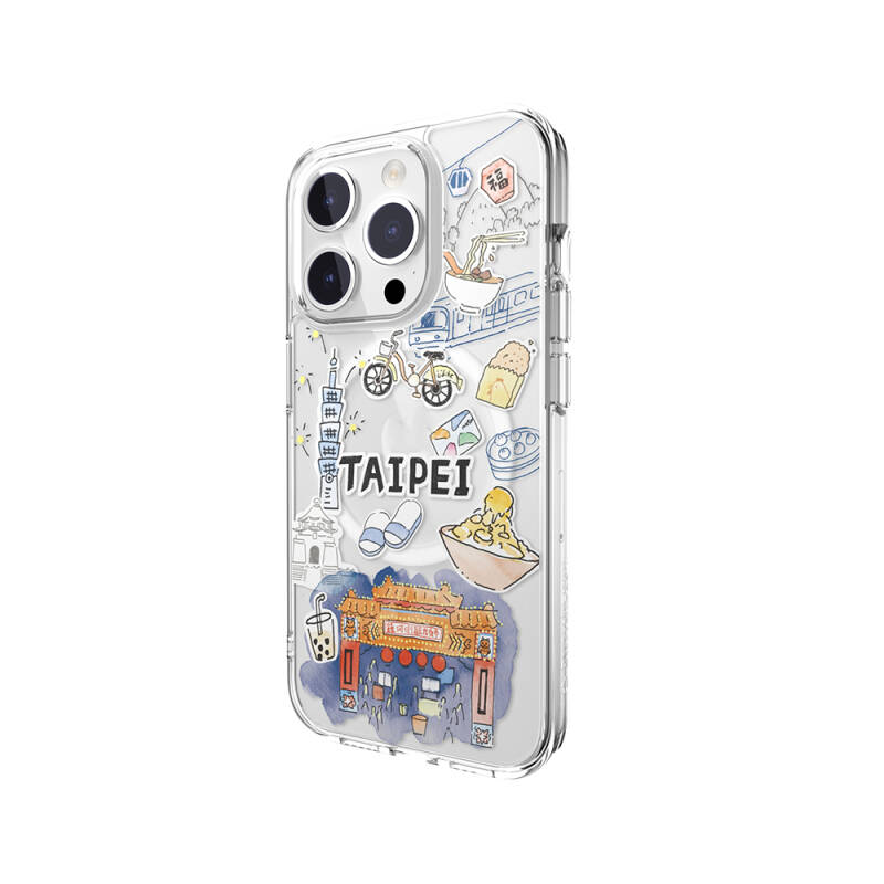 Apple iPhone 15 Pro Kılıf Magsafe Şarj Özellikli Çizim Desenli Şok Önleyicili Şeffaf Lisanslı Switcheasy City-M Taipei Kapak - 3
