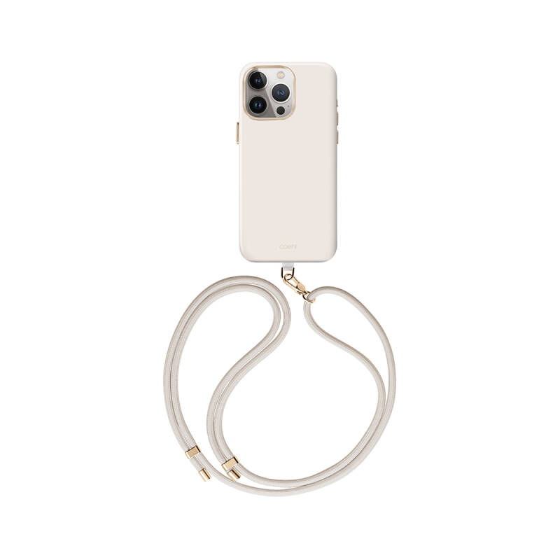 Apple iPhone 15 Pro Kılıf Magsafe Şarj Özellikli Soft Pürüzsüz Yüzey Askı İpli Coehl Creme Kapak - 1