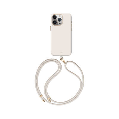 Apple iPhone 15 Pro Kılıf Magsafe Şarj Özellikli Soft Pürüzsüz Yüzey Askı İpli Coehl Creme Kapak - 2