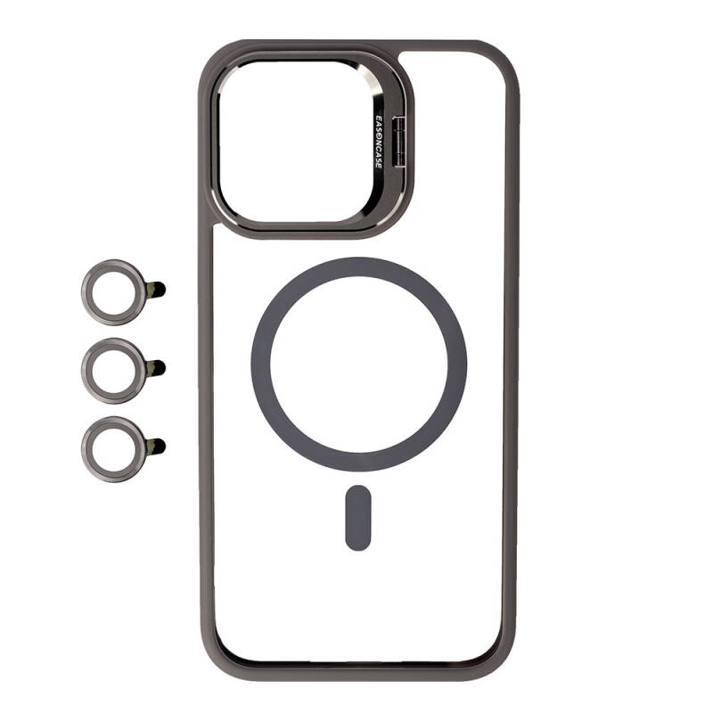 Apple iPhone 15 Pro Kılıf Magsafe Wireless Şarj Özellikli Standlı Zore Magsafe Klon Lensli Kapak - 1