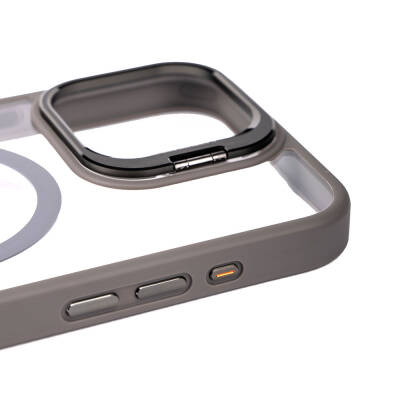 Apple iPhone 15 Pro Kılıf Magsafe Wireless Şarj Özellikli Standlı Zore Magsafe Klon Lensli Kapak - 6