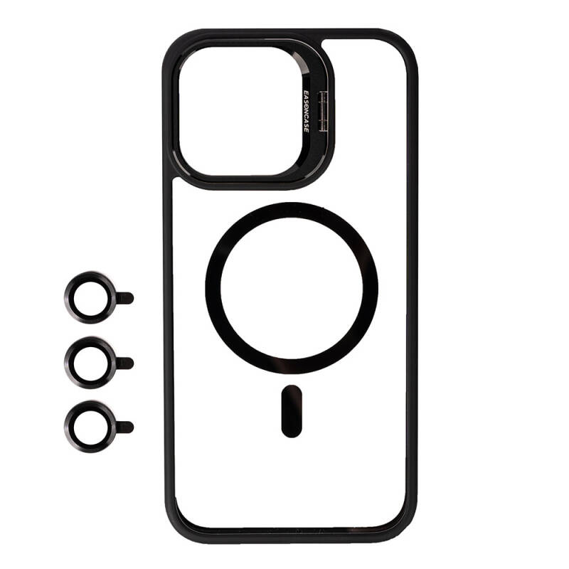 Apple iPhone 15 Pro Kılıf Magsafe Wireless Şarj Özellikli Standlı Zore Magsafe Klon Lensli Kapak - 7