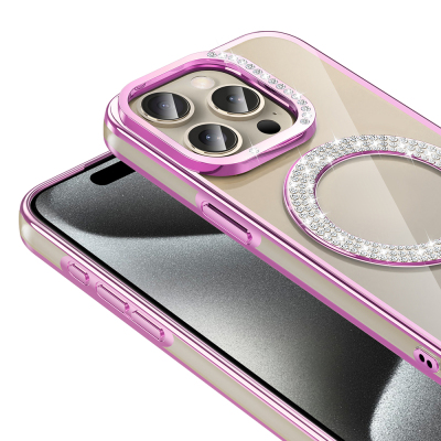 Apple iPhone 15 Pro Kılıf Pırlanta Taş Tasarımlı M-safe Şarj Özellikli Zore Karetta Silikon Kapak - 9