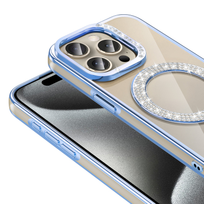 Apple iPhone 15 Pro Kılıf Pırlanta Taş Tasarımlı M-safe Şarj Özellikli Zore Karetta Silikon Kapak - 13