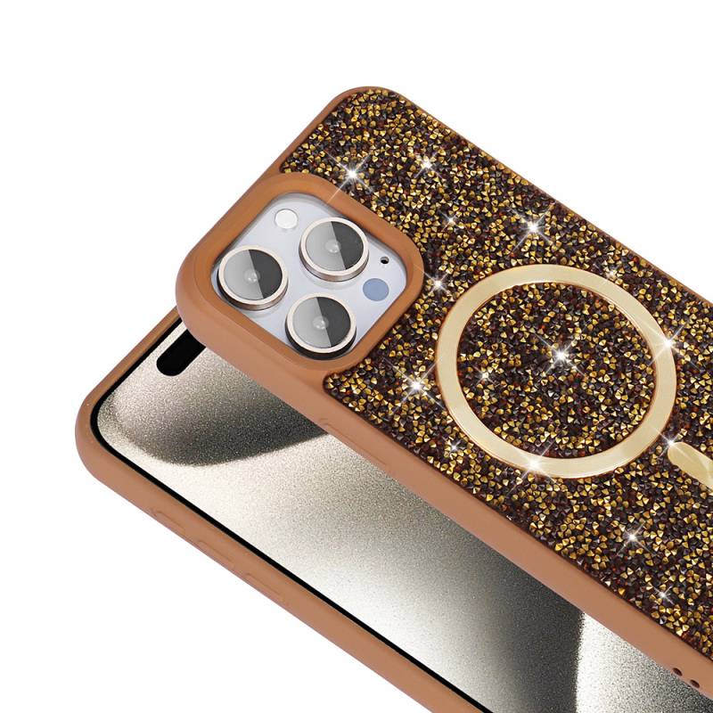 Apple iPhone 15 Pro Kılıf Pırlanta Tasarımlı M-safe Şarj Özellikli Zore Mozaik Silikon Kapak - 9