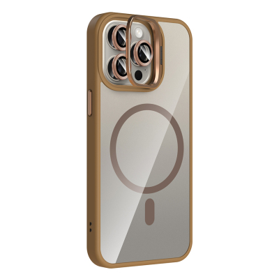 Apple iPhone 15 Pro Kılıf Standlı ve Kamera Lens Hediyeli M-Safe Şarj Özellikli Zore Etro Kapak - 14
