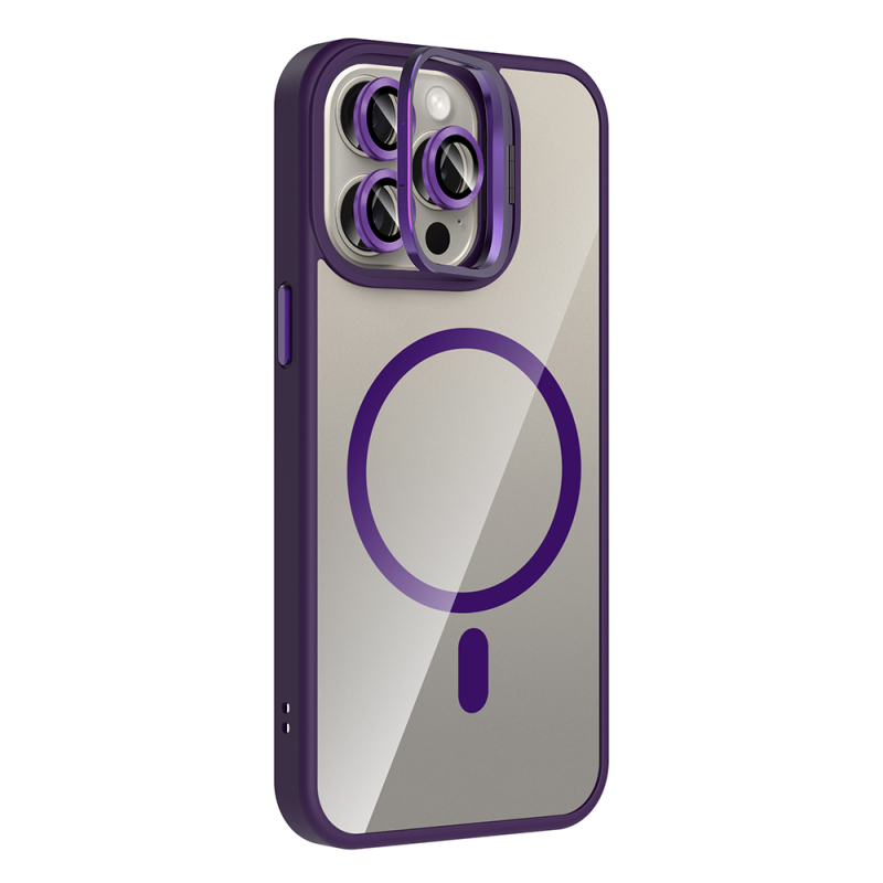 Apple iPhone 15 Pro Kılıf Standlı ve Kamera Lens Hediyeli M-Safe Şarj Özellikli Zore Etro Kapak - 8